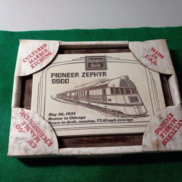 NIB Vintage Cultured Marble Etching Pioneer Zephyr Train Plack Countrycore - Picture 1 of 3